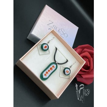 Üvegékszer-készlet 001 nyaklánc + fülbevaló (GREEN)