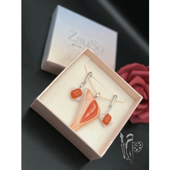   Üvegékszer-készlet 005 nyaklánc + fülbevaló (WHITE/ORANGE)