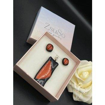   Üvegékszer-készlet 007 nyaklánc + fülbevaló (BLACK/ORANGE)