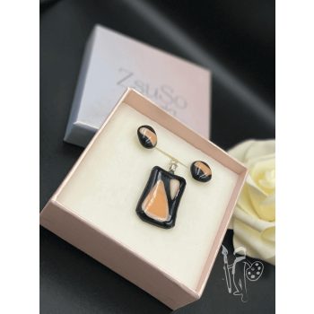 Üvegékszer-készlet 008 nyaklánc + fülbevaló (BLACK)