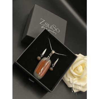 Üvegékszer-készlet 009 nyaklánc + fülbevaló (RUST)