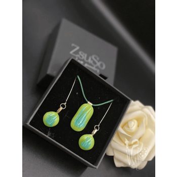 Üvegékszer-készlet 010 nyaklánc + fülbevaló (GREEN)