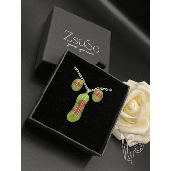 Üvegékszer-készlet 014 nyaklánc + fülbevaló (GREEN)