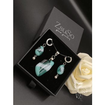 Üvegékszer-készlet 015 nyaklánc + fülbevaló (GREENS)