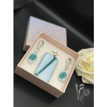   Üvegékszer-készlet 017 nyaklánc + fülbevaló (WHITE/GREEN)