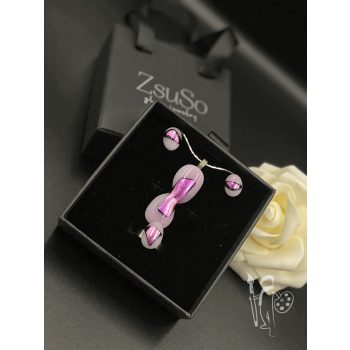   Üvegékszer-készlet 018 nyaklánc + fülbevaló + gyűrű (PINKY)