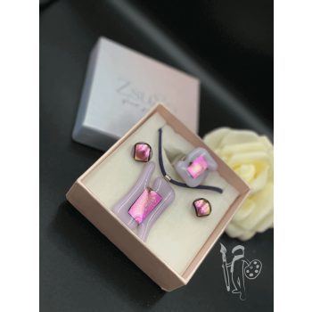   Üvegékszer-készlet 019 nyaklánc + fülbevaló + gyűrű (ROSA)