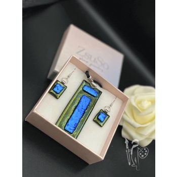   Üvegékszer-készlet 022 nyaklánc + fülbevaló (OIL GREEN)