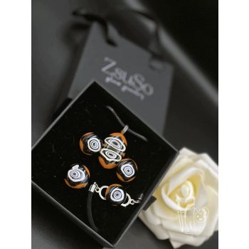   Üvegékszer-készlet 023 nyaklánc + fülbevaló + karkötő + gyűrű (CIRCLES)